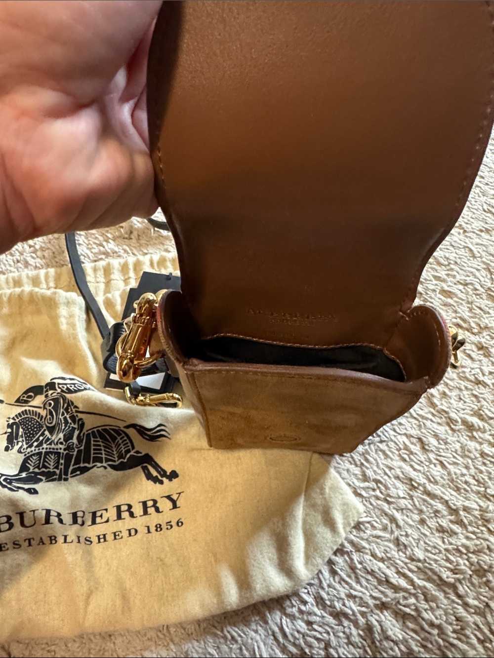 Burberry Brown and Black Buckle Phone Pouch with Gold Chain Strap - Picture 5 of 7